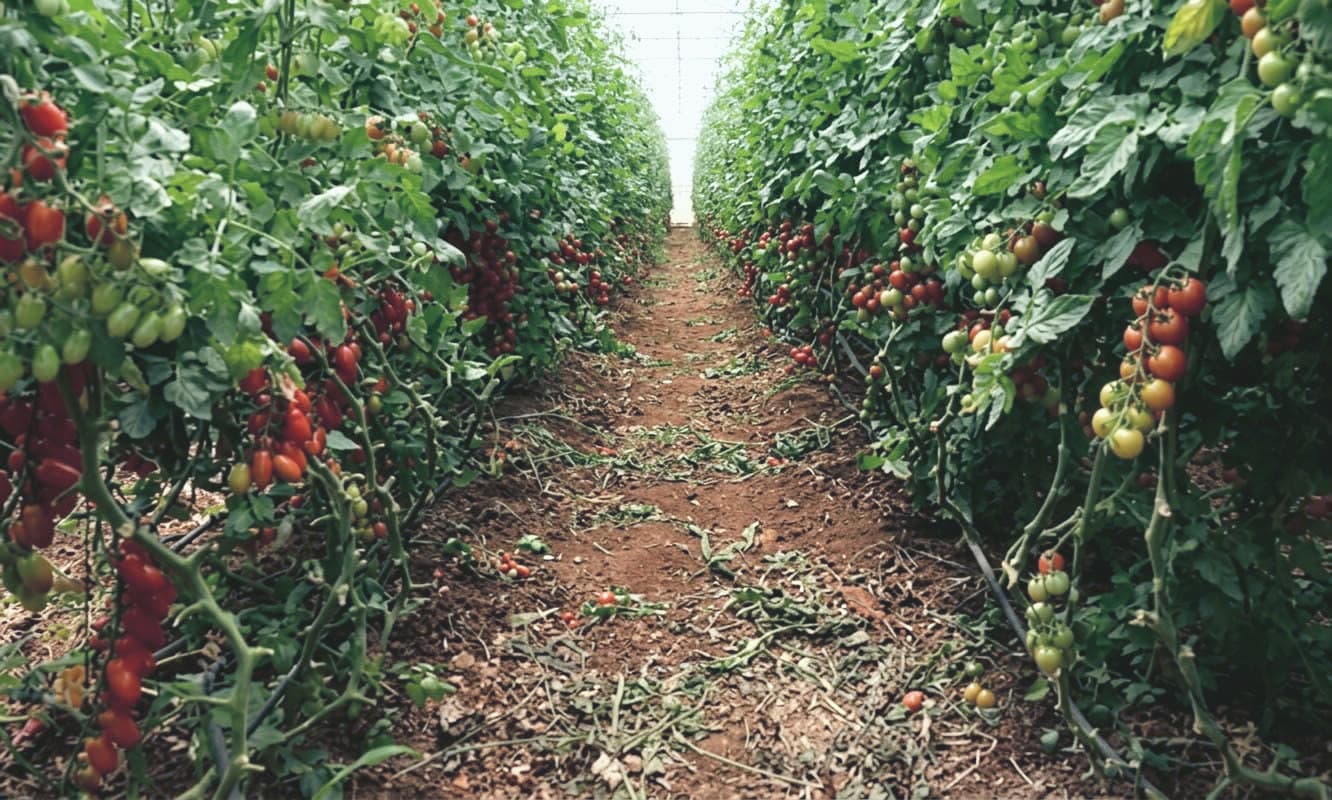 Plum tomatoes ripening on the vine